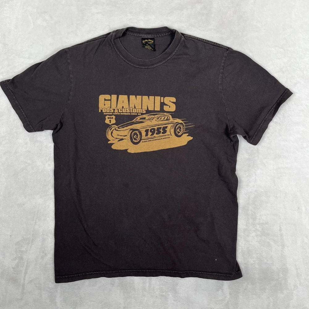 Lucky Brand T-Shirt Mens Medium Brown Gianni's Rods Customs 1955 Hot Rod Tee